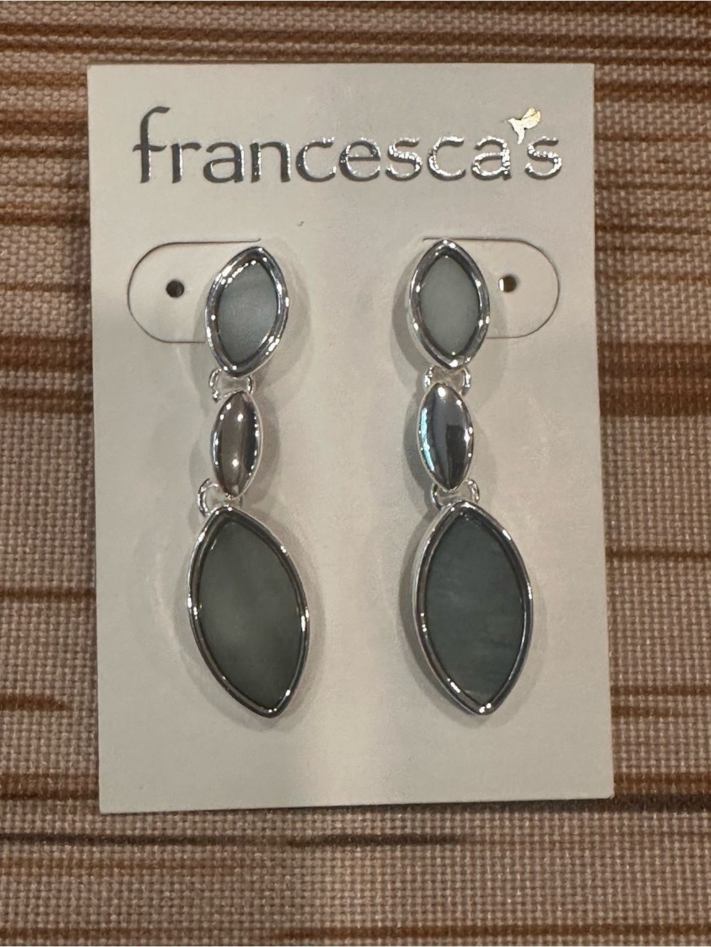 Francesca's Silver Drop Stud Earrings with Soft Green Marquise Stones